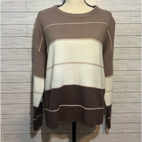 emberley Sweaters - Emberley Taupe Striped Colorblock Sweater